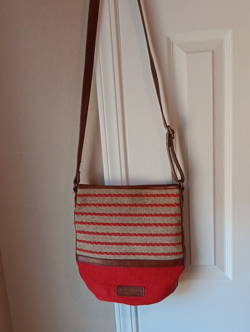 Lucky Brand Crossbody Shoulder Bag in Red, Tan, and Brown